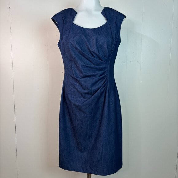 Calvin Klein Dresses & Skirts - Calvin Klein Sheath Dress 6 Blue Cap Sleeve Shirred Office Cocktail Women's
